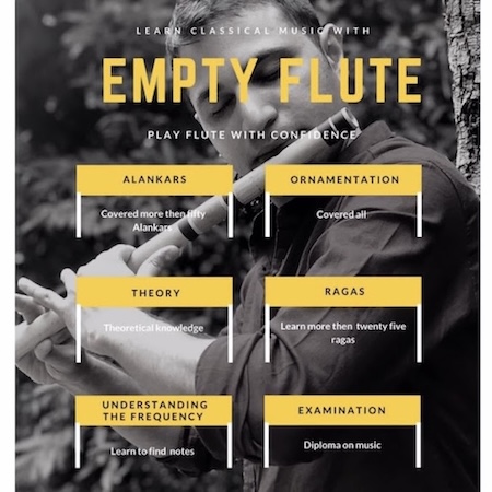 Empty Flute poster listing everything taught in the classes.